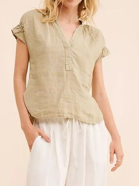 Pilcro Tatum Deep-V Linen Blouse